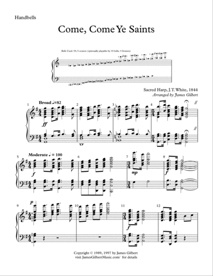 Come, Come Ye Saints Come, Come Ye Saints Handbell Choir scores gallery preview page 1