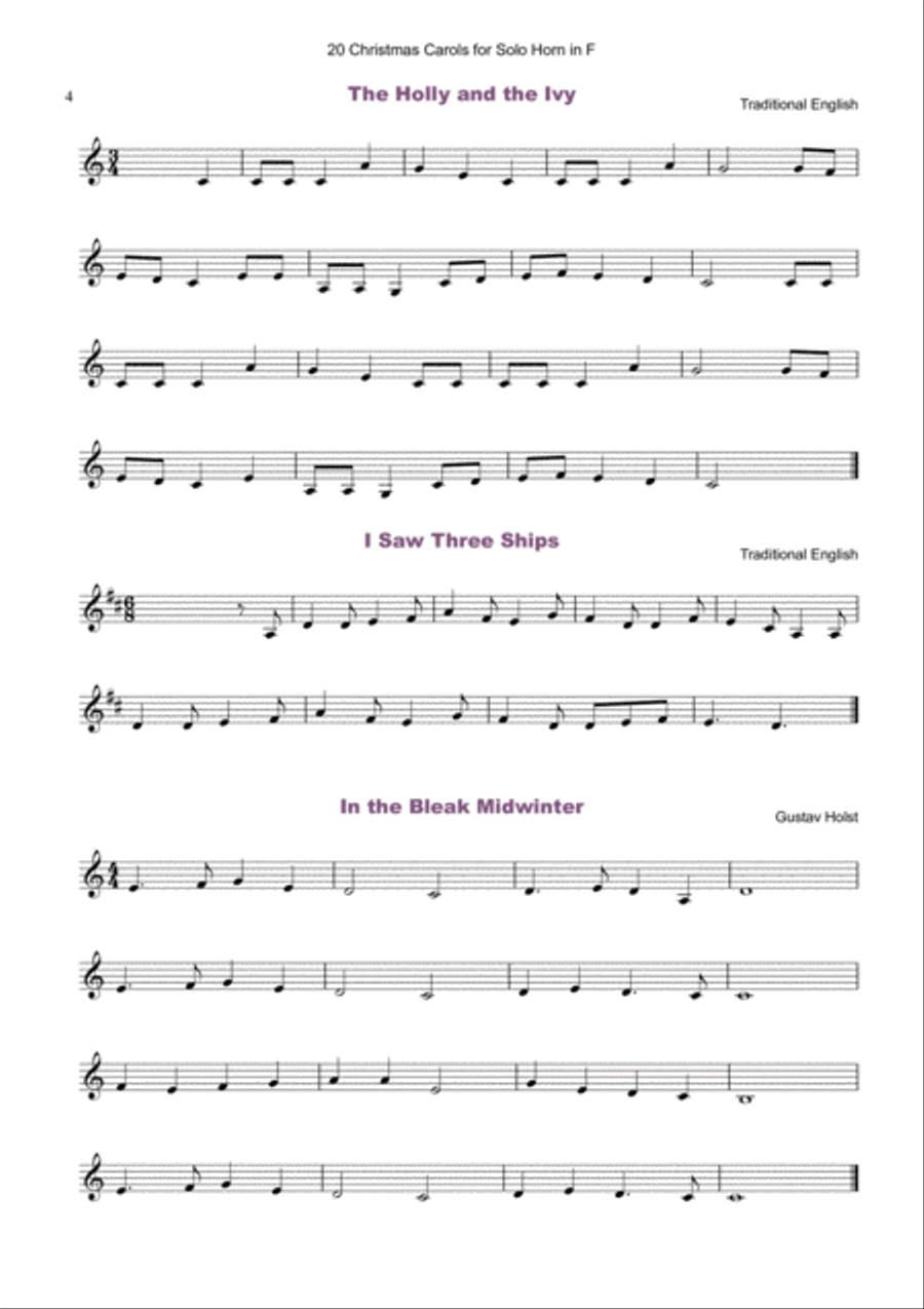 20 Favourite Christmas Carols for solo French Horn in F and Piano Piano scores gallery preview page 5