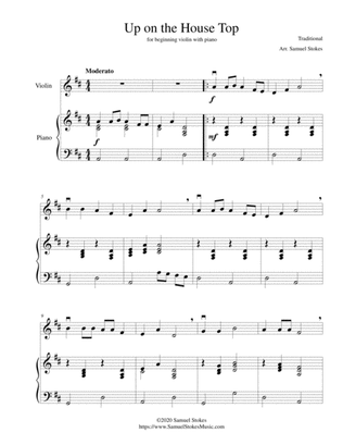 Up on the House Top (Up on the Housetop) - for beginning violin with optional piano accompaniment
