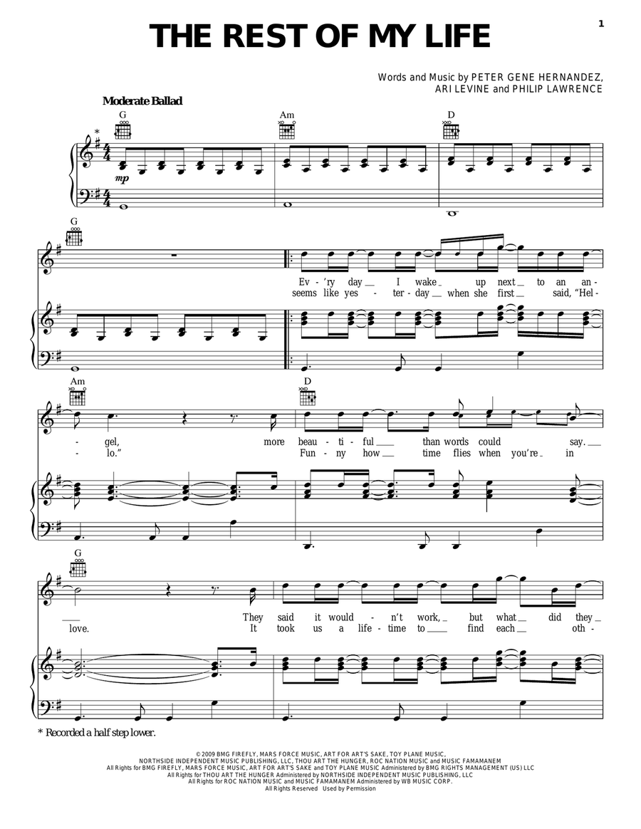 The Rest Of My Life Piano, Vocal, Guitar scores gallery preview page 1