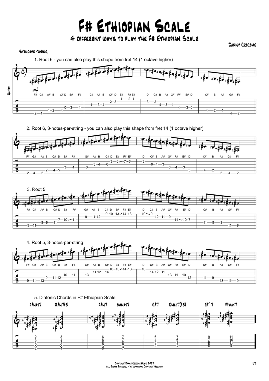 F# Ethiopian Scale (4 Ways to Play) Electric Guitar scores gallery preview page 1