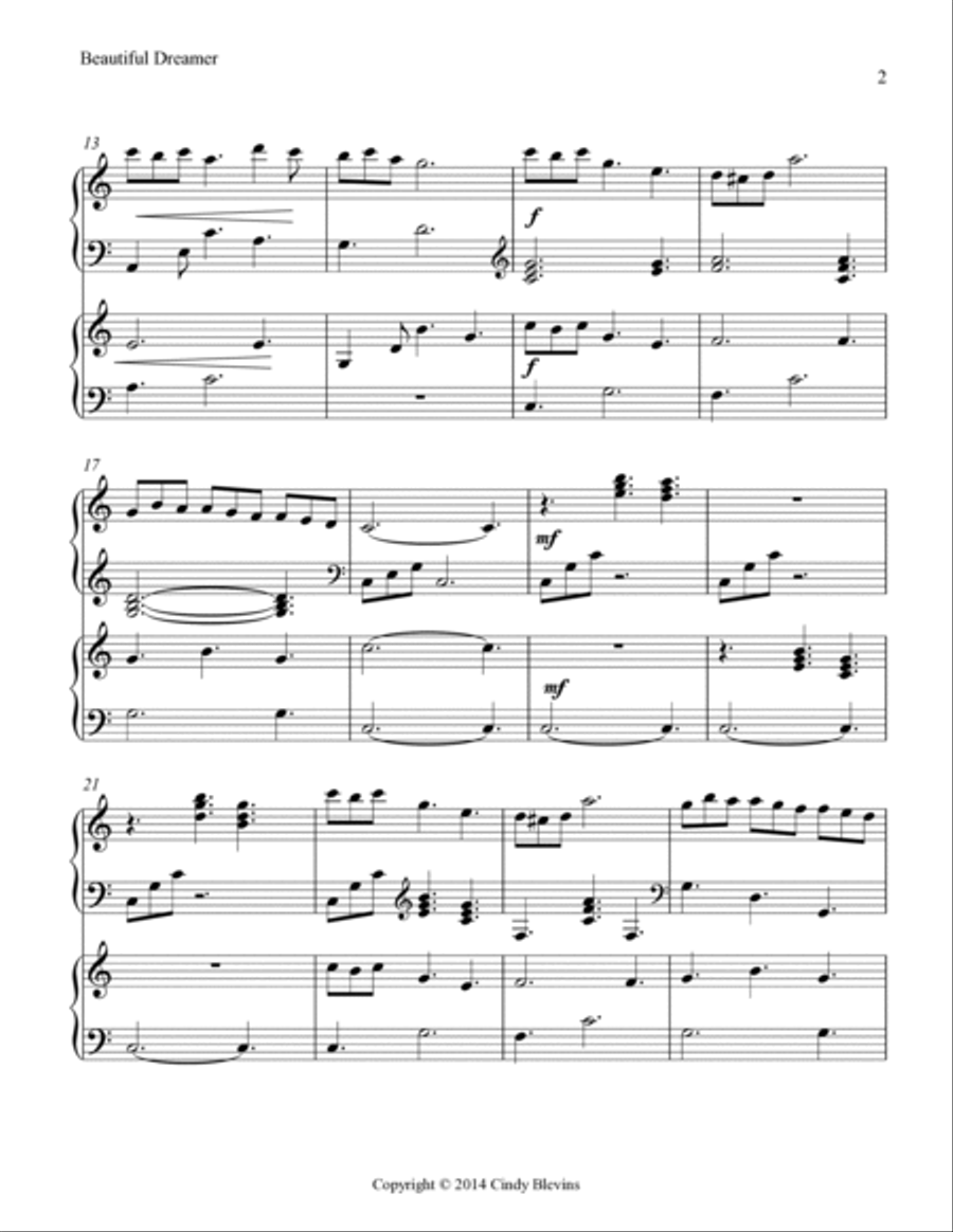 Beautiful Dreamer, for Harp Duet Harp scores gallery preview page 3