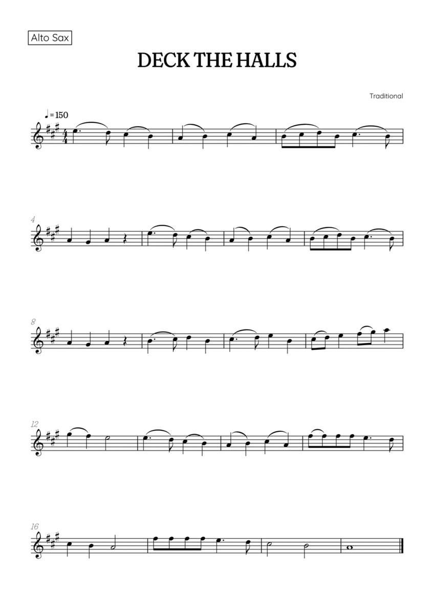 Deck the Halls for alto sax • easy Christmas song sheet music image number null