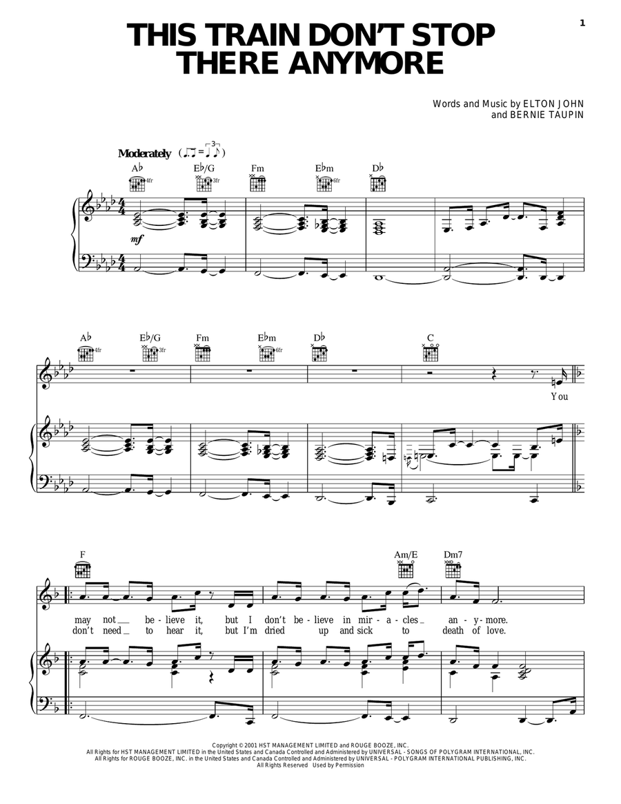 This Train Don't Stop There Anymore Piano, Vocal, Guitar scores gallery preview page 1