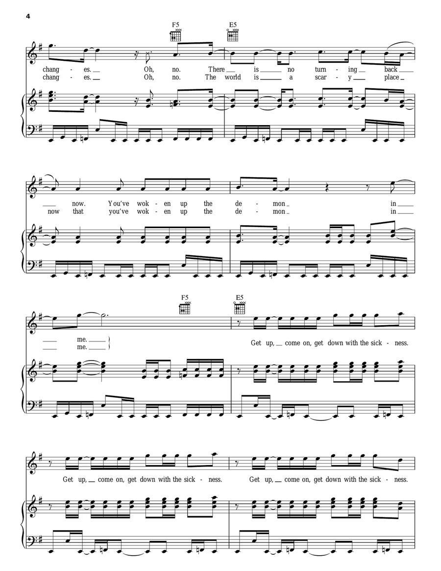 Down With The Sickness Piano, Vocal, Guitar scores gallery preview page 4