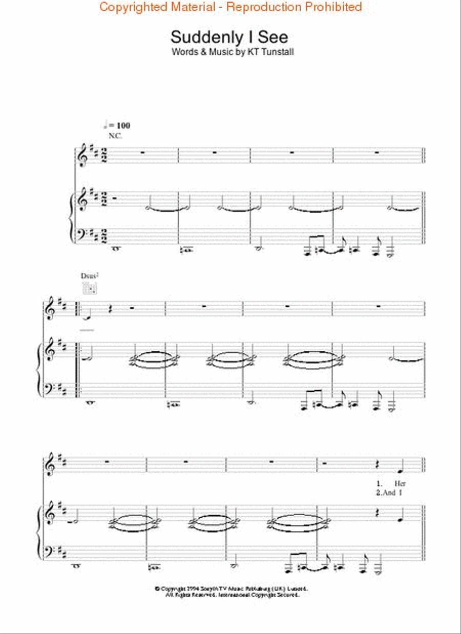 Suddenly I See Piano, Vocal, Guitar scores gallery preview page 2