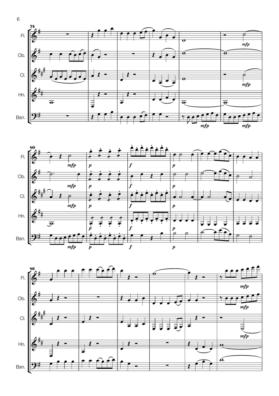 Mozart - Duett Papageno, Papagena - for Wind Quintet Small Ensemble scores gallery preview page 6