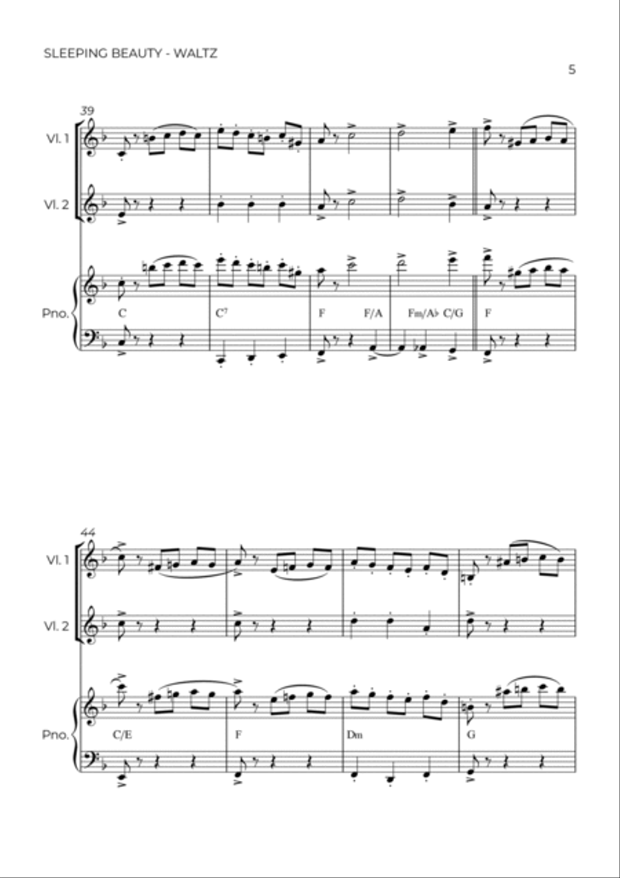 SLEEPING BEATY WALTZ - TCHAIKOVSKY - STRING PIANO TRIO (VIOLIN 1, VIOLIN 2 & PIANO) Piano Trio scores gallery preview page 5
