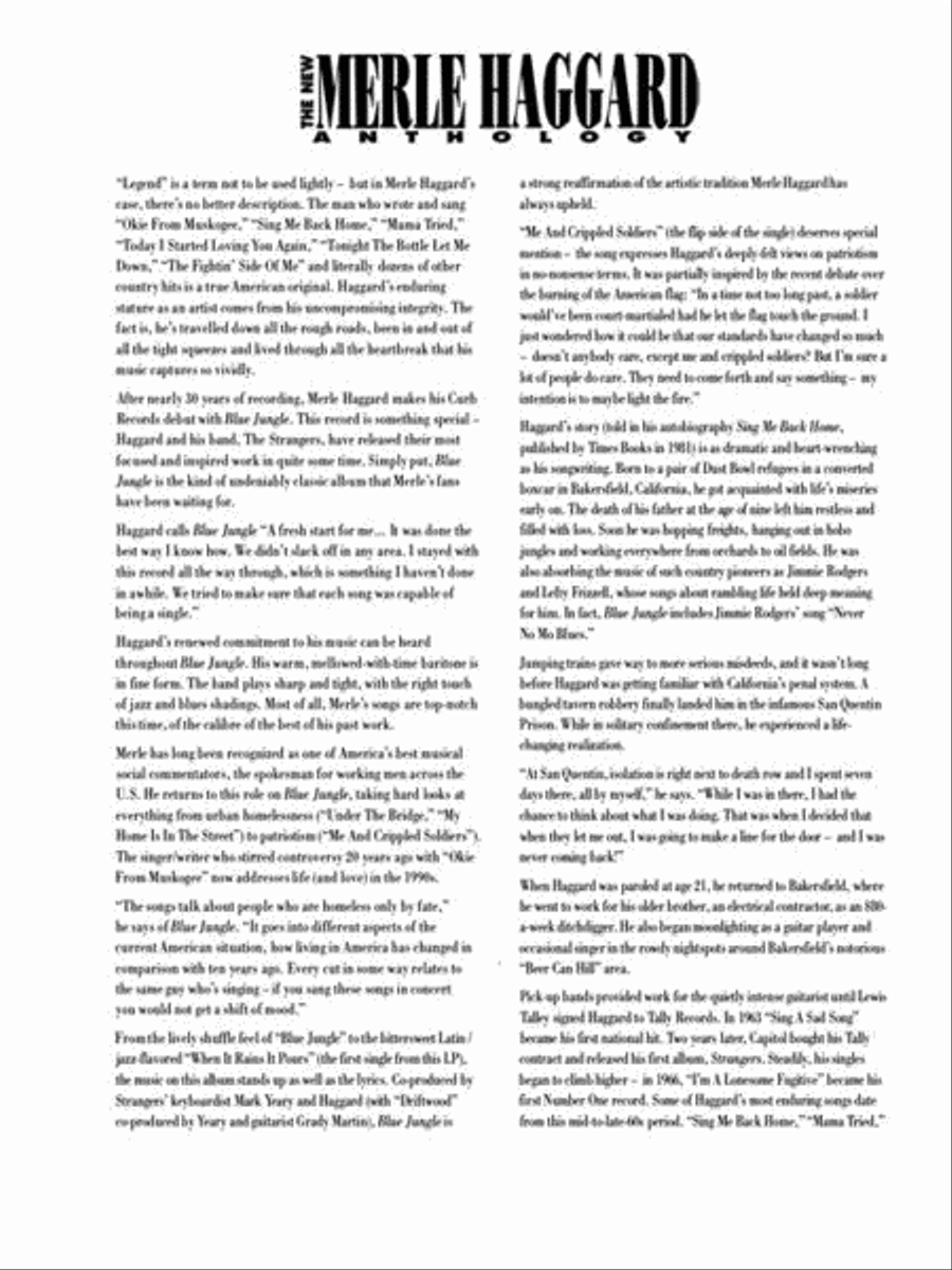The New Merle Haggard Anthology Piano, Vocal, Guitar scores gallery preview page 5