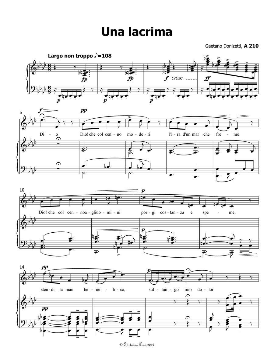 Una lacrima, by Donizetti, A 210, in A flat Major Piano, Vocal scores gallery preview page 3