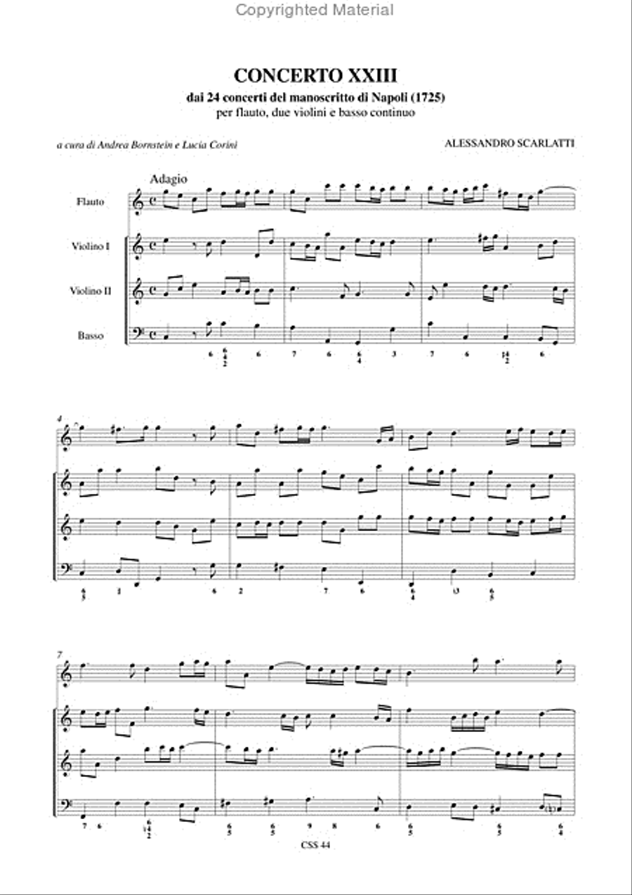 Concerto No. 23 from the 24 Concertos in the Naples manuscript (1725) for Treble Recorder (Flute), 2 Violins and Continuo Flute scores gallery preview page 2