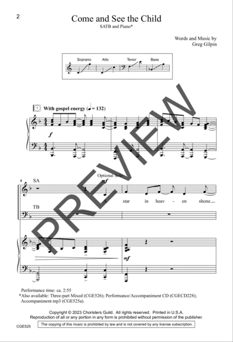 Come and See the Child (SATB) 4-Part scores gallery preview page 2