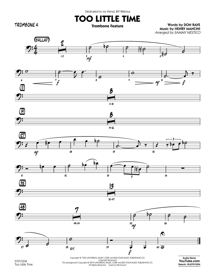 Too Little Time (arr. Sammy Nestico) - Conductor Score (Full Score) - Trombone 4 Jazz Ensemble scores gallery preview page 1