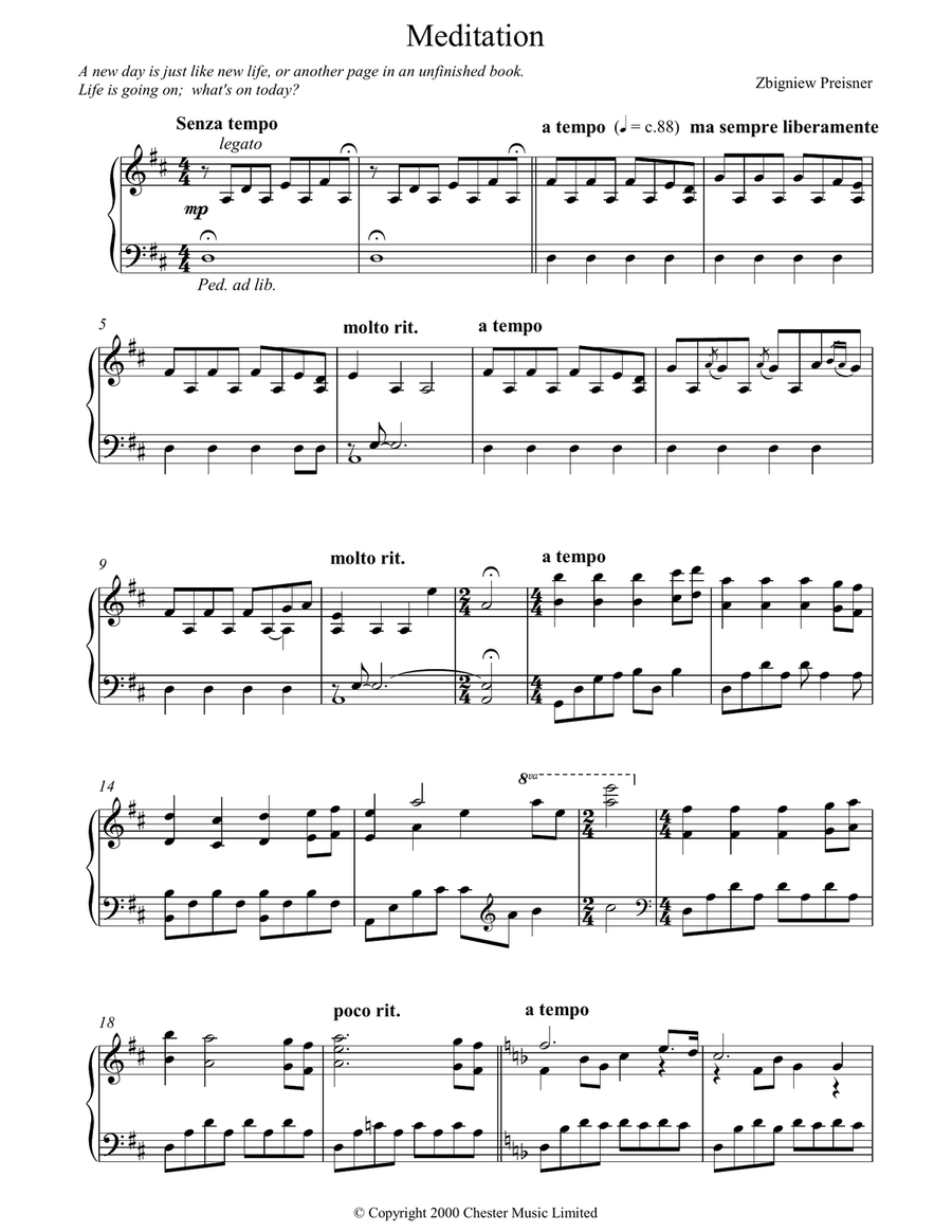 Meditation Piano Solo scores gallery preview page 1