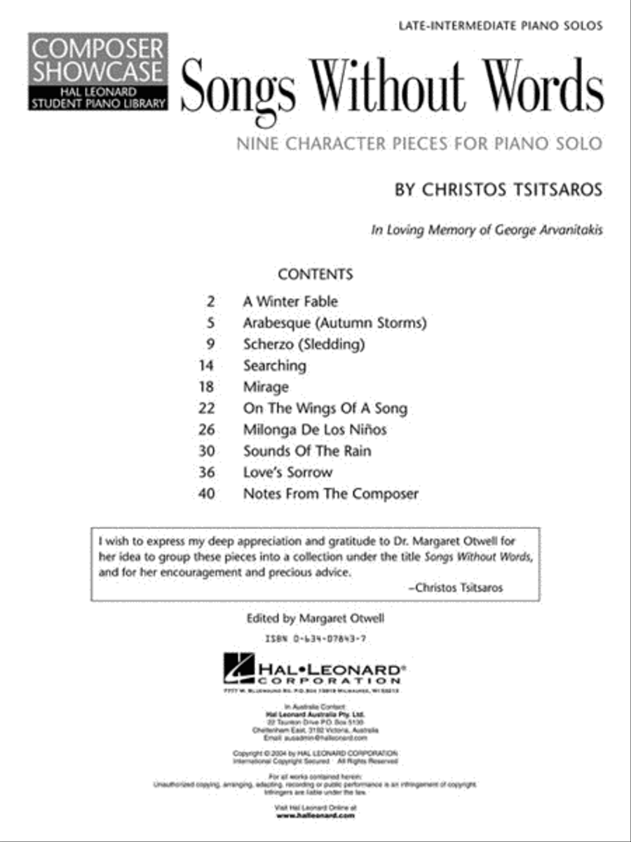 Songs Without Words - Nine Character Pieces for Piano Solo Piano Method scores gallery preview page 2