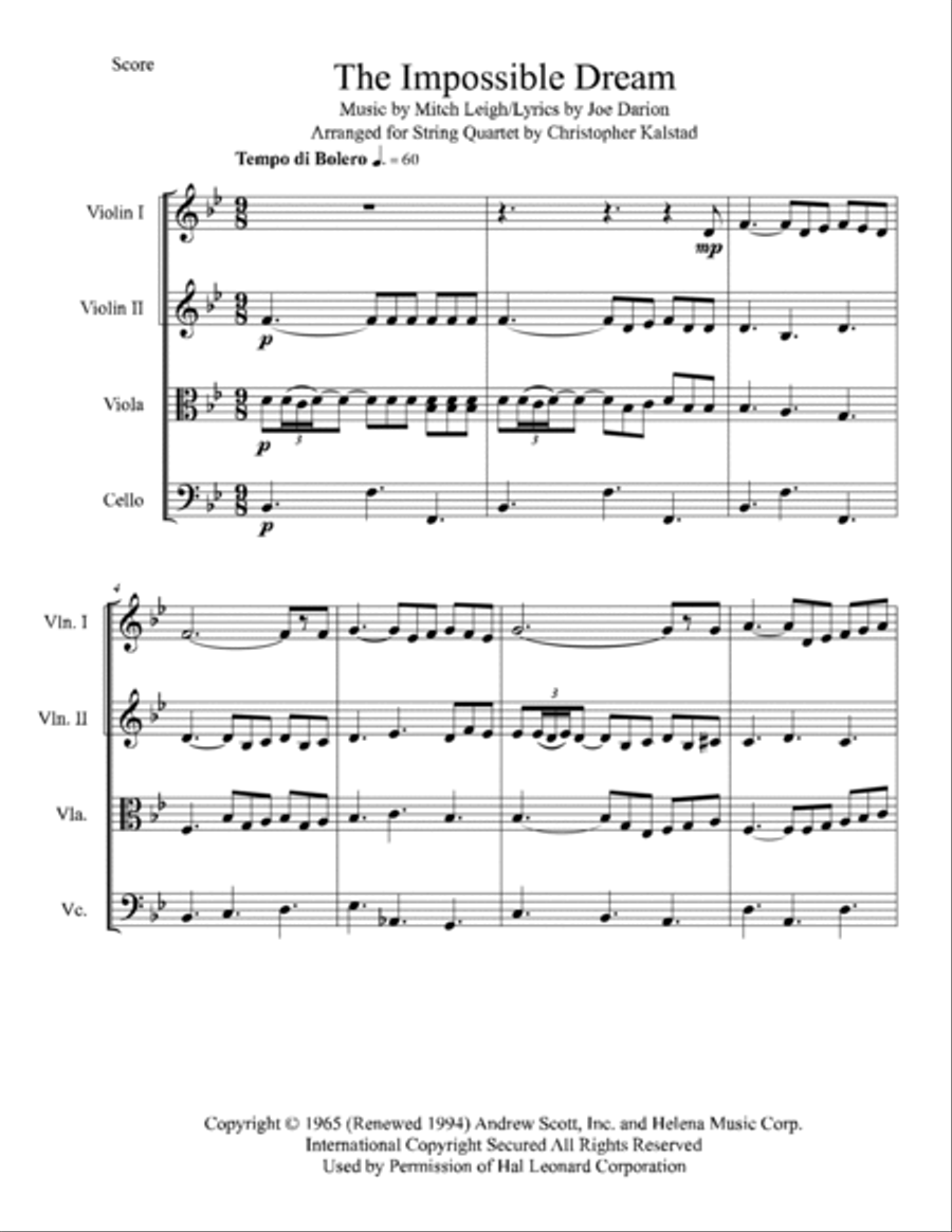 The Impossible Dream The Impossible Dream String Quartet scores gallery preview page 2