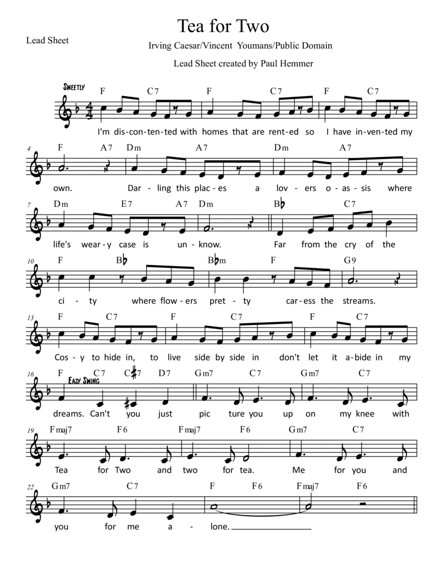 Tea for Two (with verse) Piano scores gallery preview page 1