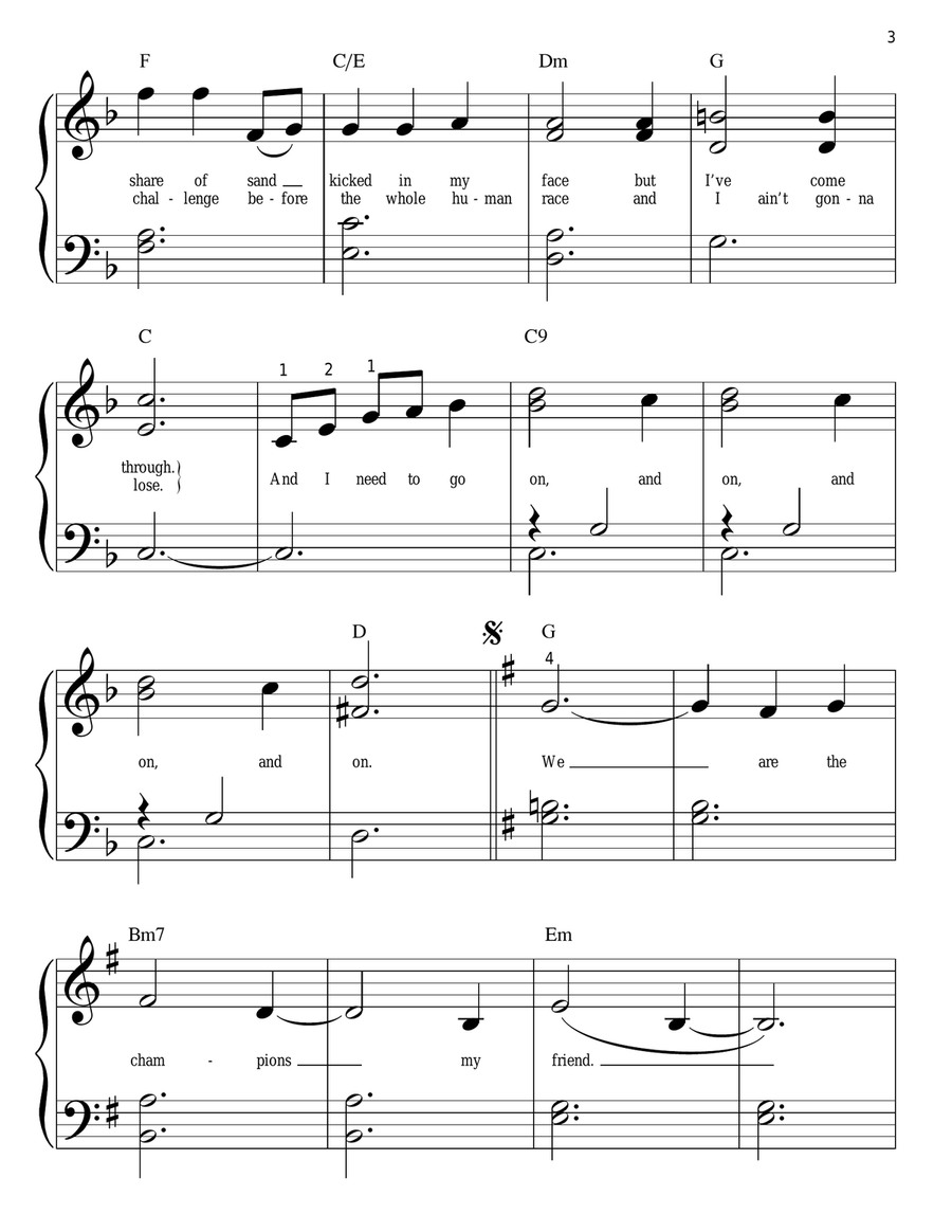 We Are The Champions Easy Piano scores gallery preview page 3