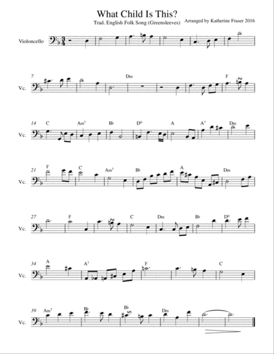 What Child is This? (Greensleeves) for Cello and Guitar Cello Solo scores gallery preview page 1