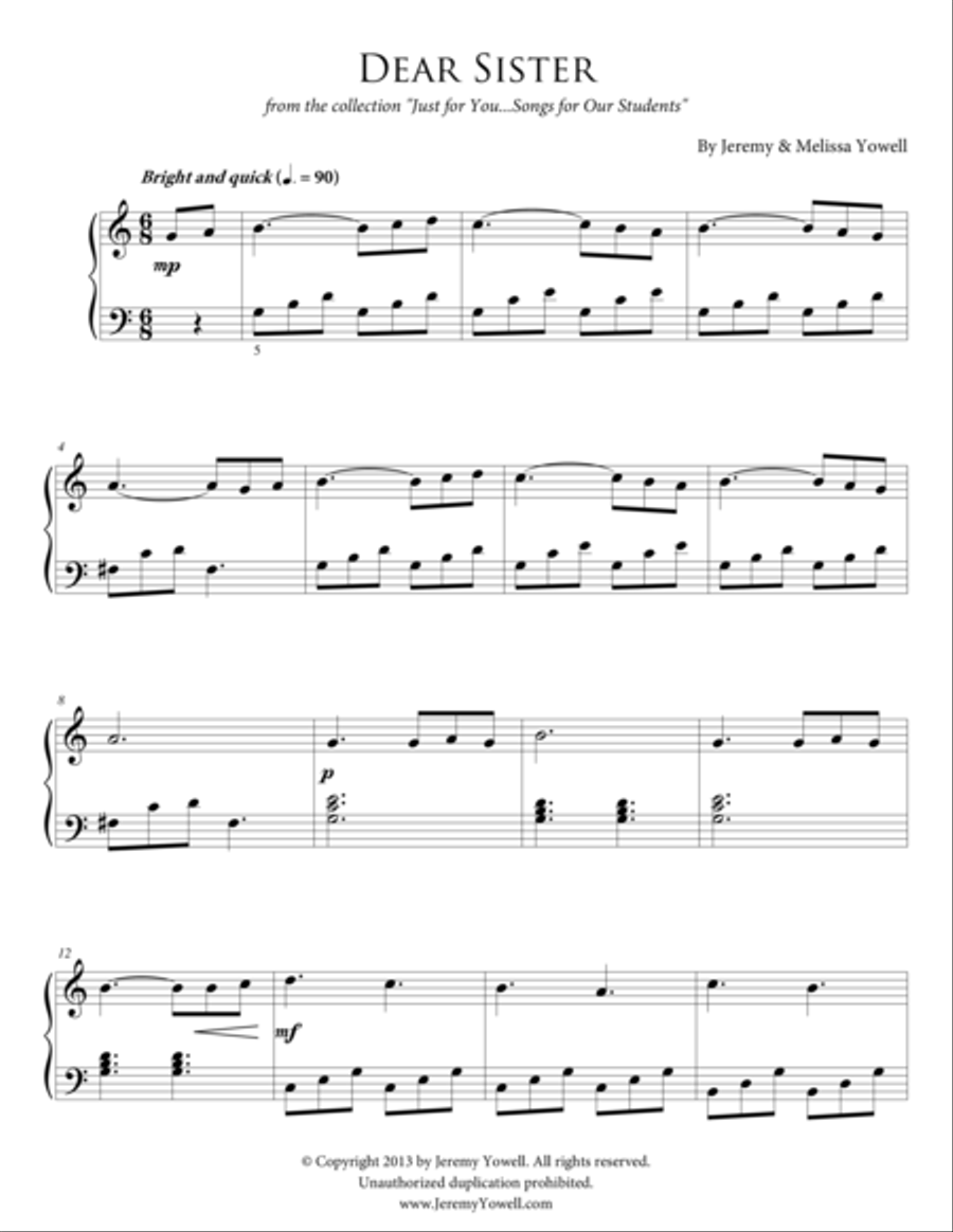 Dear Sister Piano Solo scores gallery preview page 1