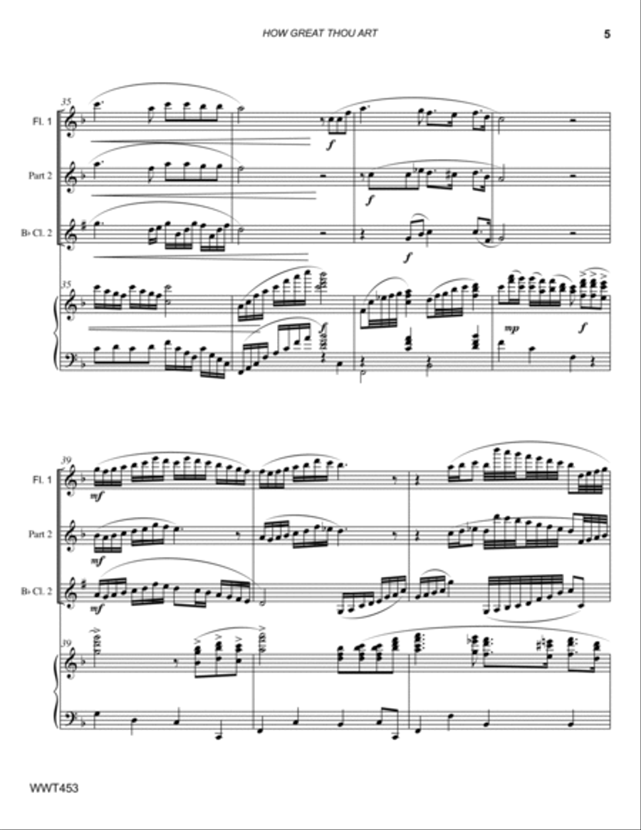 HOW GREAT THOU ART - WOODWIND TRIO with Piano Accompaniment Small Ensemble scores gallery preview page 5