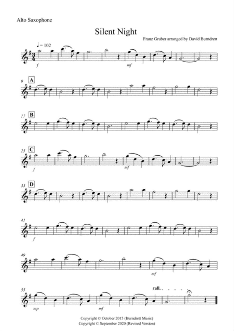 Silent Night for Alto Saxophone and Piano Alto Saxophone scores gallery preview page 3