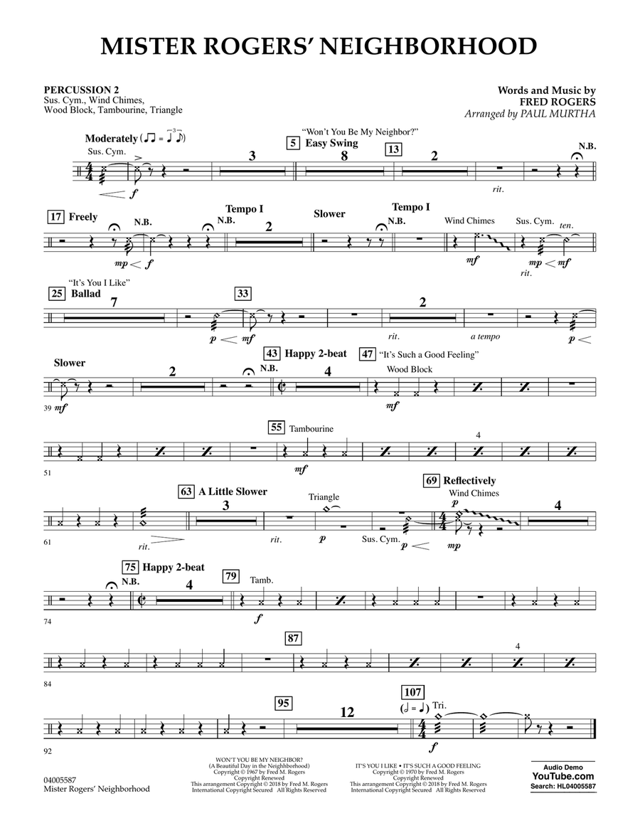 Mister Rogers' Neighborhood (Arr. Paul Murtha) - Percussion 2 Concert Band scores gallery preview page 1