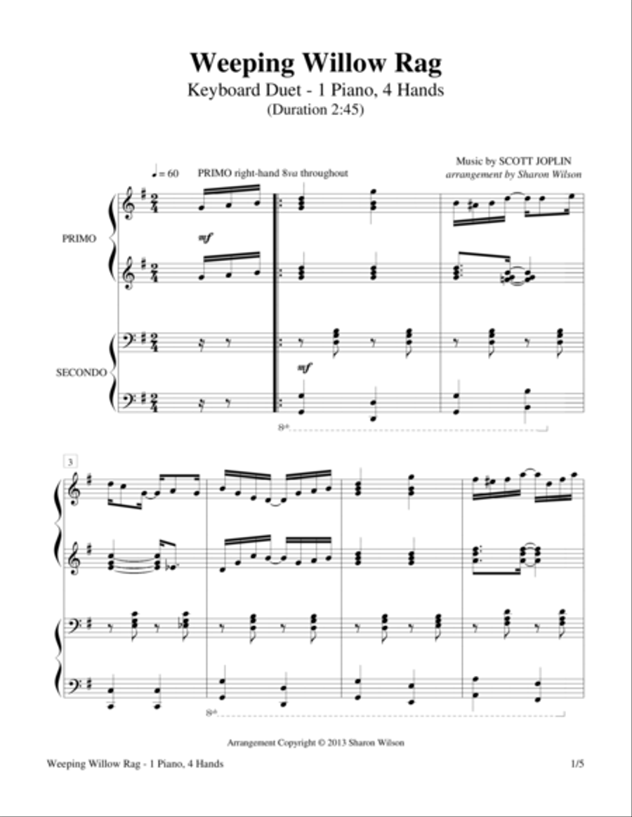 Weeping Willow Rag (1 Piano, 4-Hands Duet) Piano Method scores gallery preview page 1