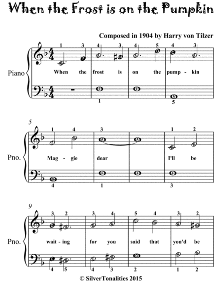 When the Frost Is on the Pumpkin Easiest Piano Sheet Music for Beginner Pianists Easy Piano scores gallery preview page 2