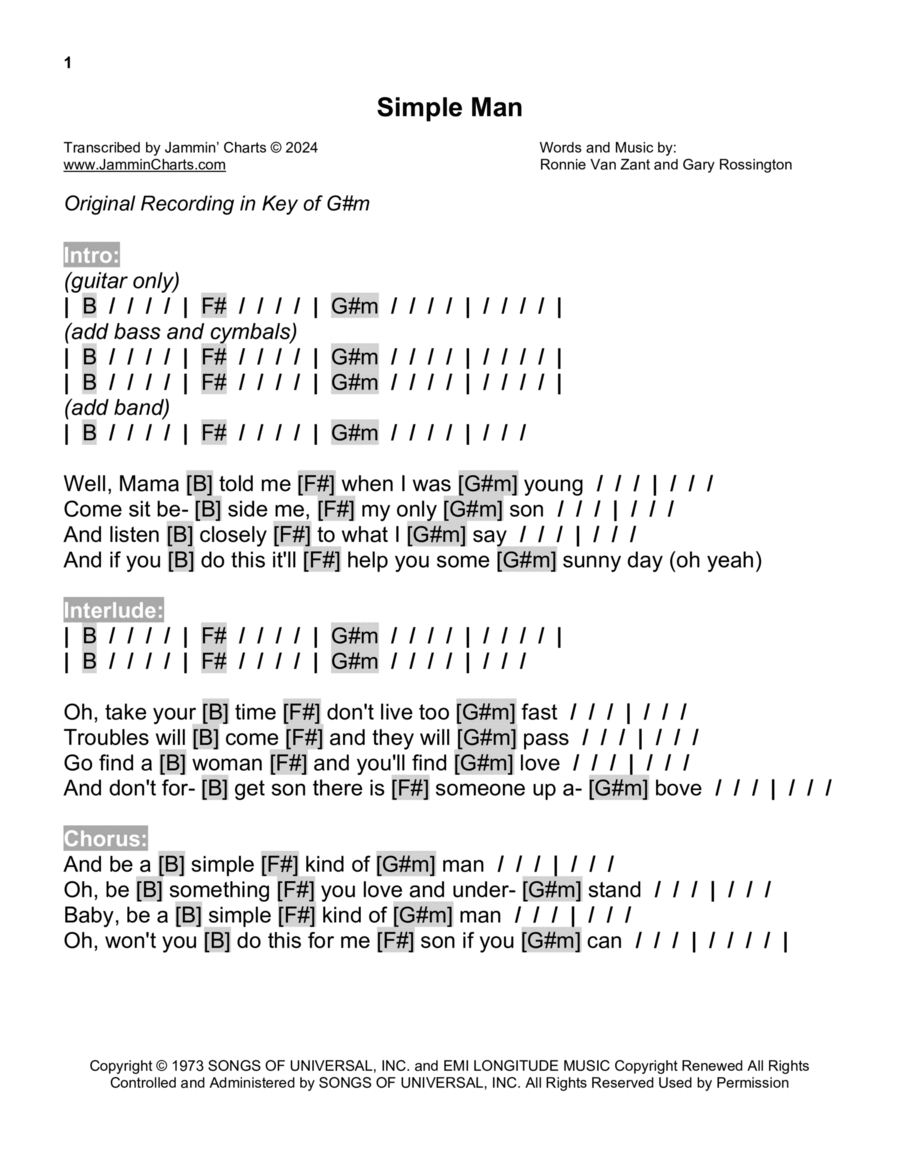 Simple Man Acoustic Guitar scores gallery preview page 1
