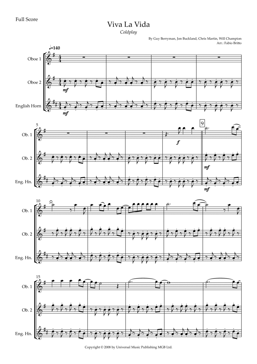 Viva La Vida Woodwind Trio scores gallery preview page 1