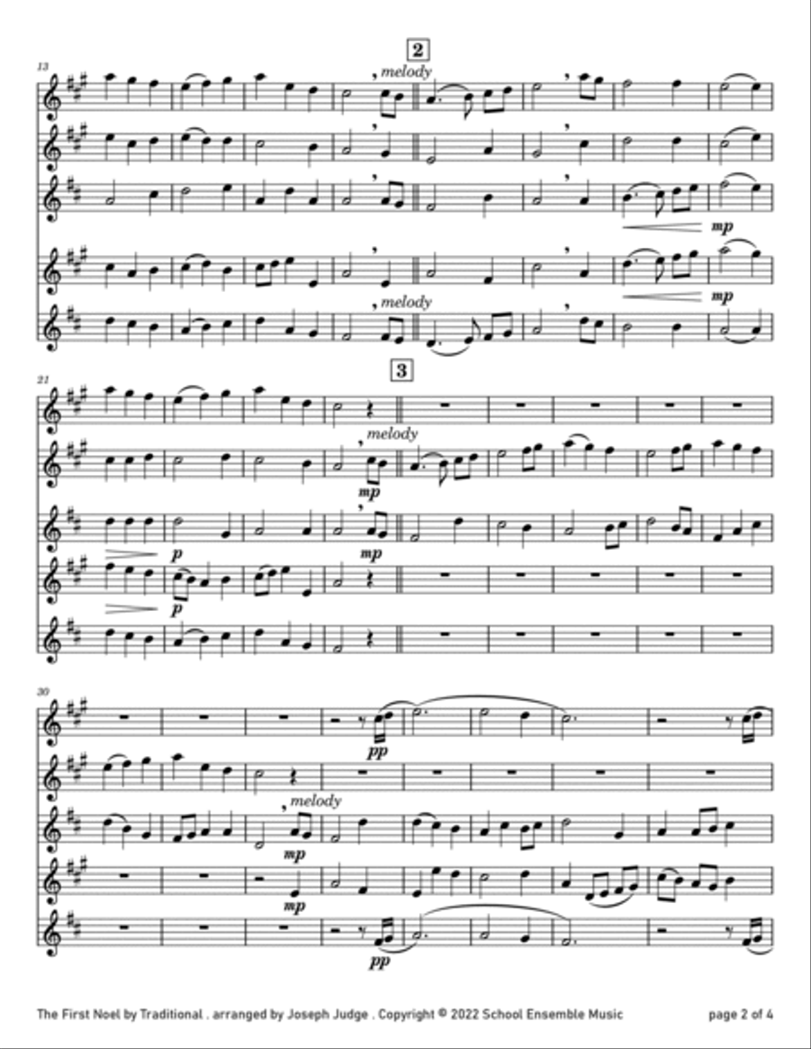 The First Noel for Saxophone Quartet in Schools Saxophone Quartet scores gallery preview page 2