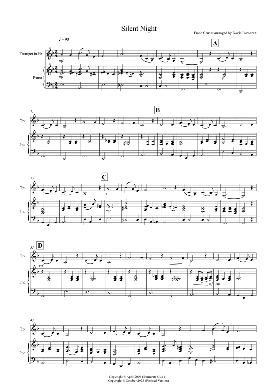 Silent Night for Trumpet and Piano Trumpet Solo scores gallery preview page 1
