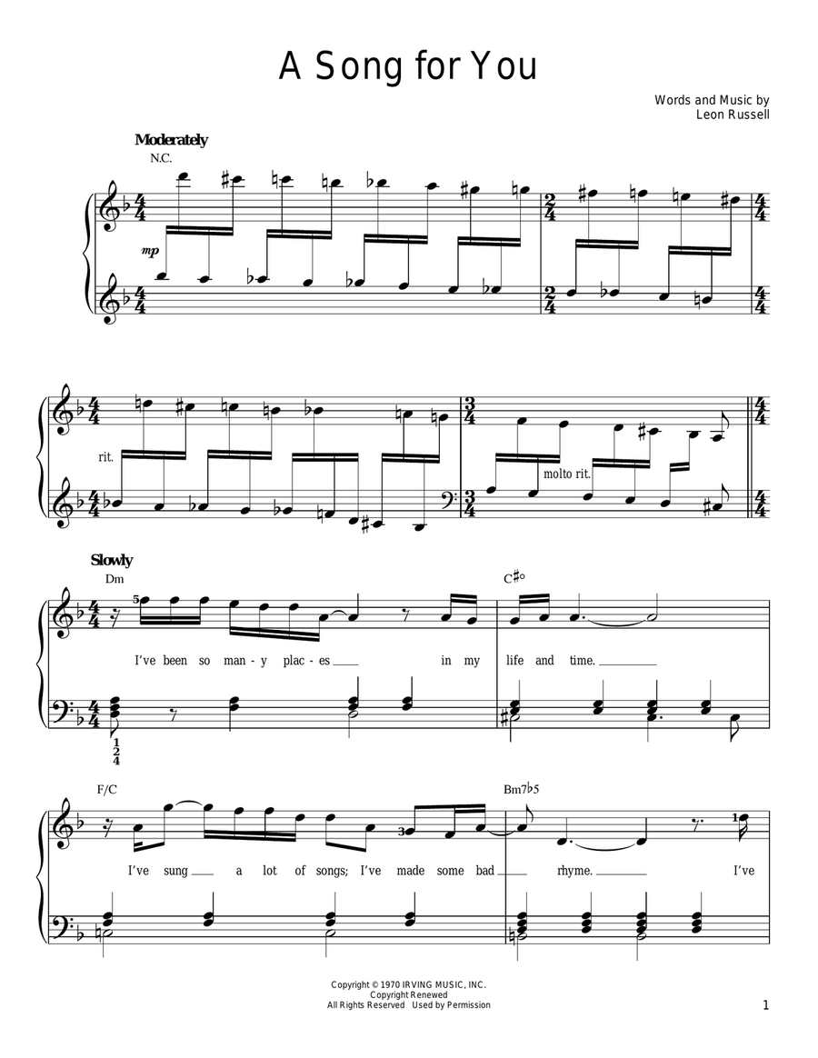 A Song For You Easy Piano scores gallery preview page 1