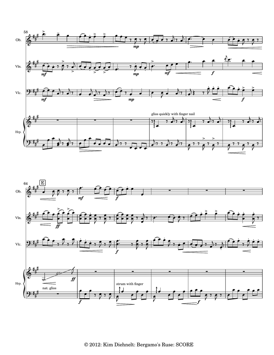 Diehnelt: Bergamo’s Ruse for oboe, violin, ‘cello, and harp Small Ensemble scores gallery preview page 6
