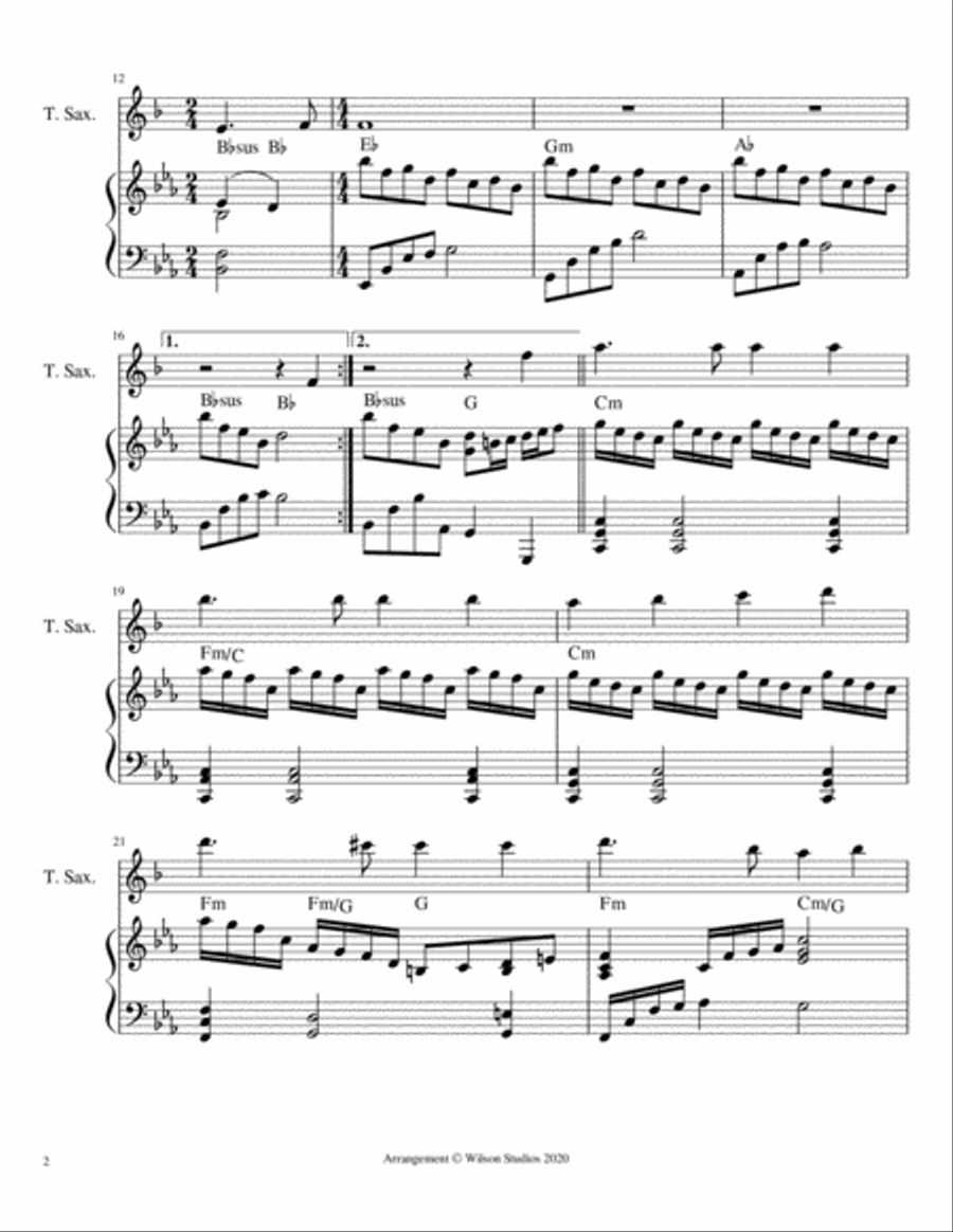 I Heard the Bells on Christmas Day--tenor sax solo Tenor Saxophone scores gallery preview page 2
