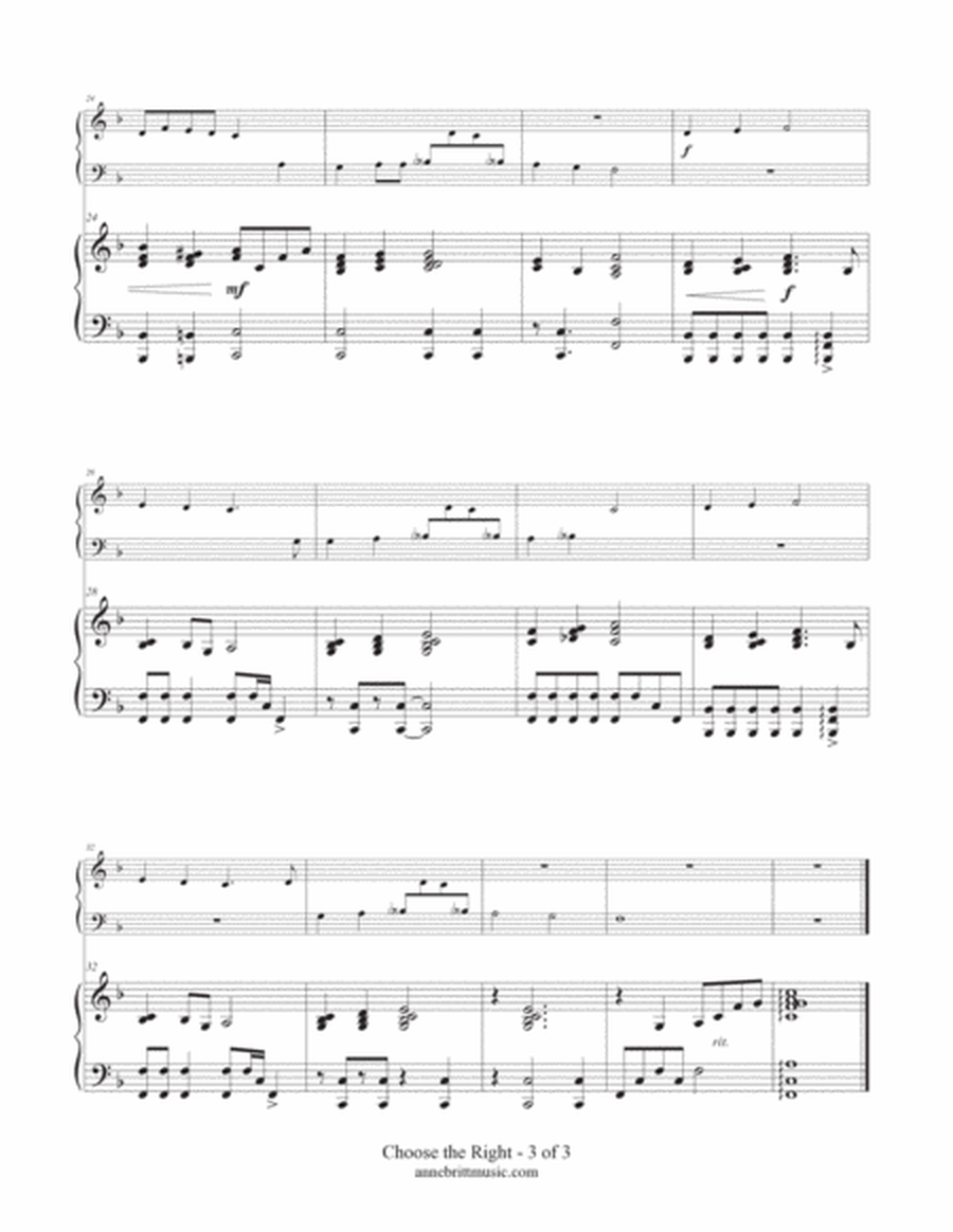 Choose the Right (elementary student/teacher piano duet, key of F)