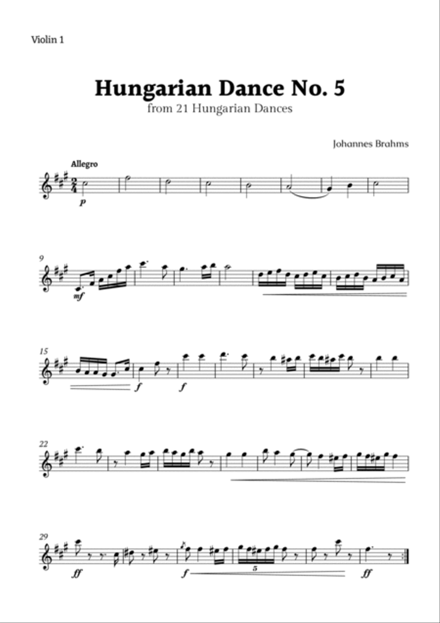 Hungarian Dance No. 5 by Brahms for String Quartet and Piano String Quartet scores gallery preview page 3