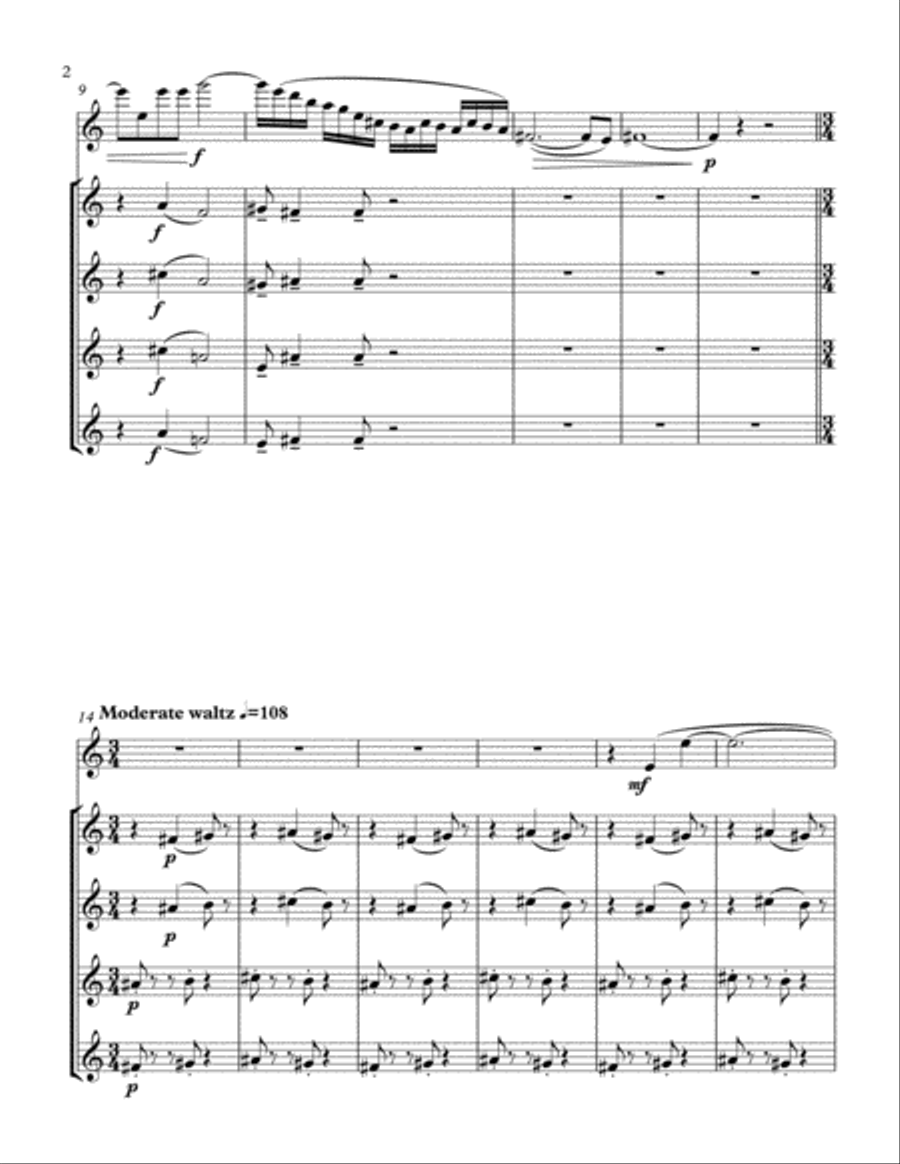 With the Flow (for violin and sax quartet) Saxophone Quartet scores gallery preview page 2
