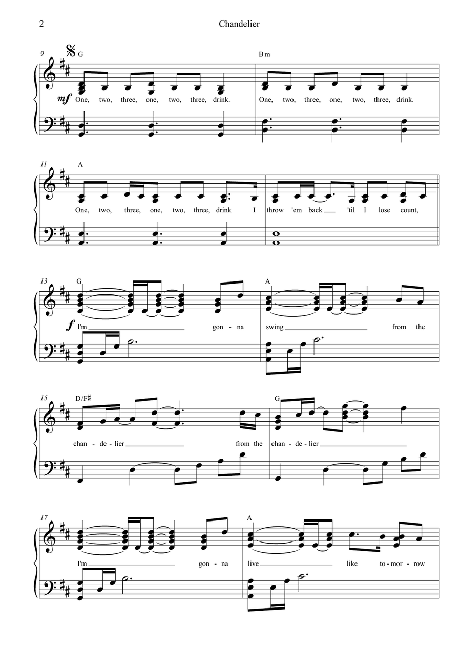 Chandelier Piano, Vocal scores gallery preview page 2