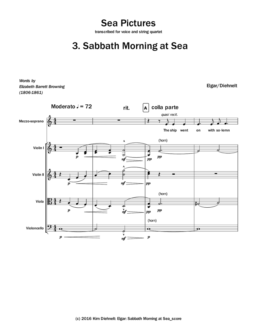 Elgar: Sabbath Morning at Sea from Sea Pictures (Arr. Voice and String Quartet) String Quartet scores gallery preview page 2