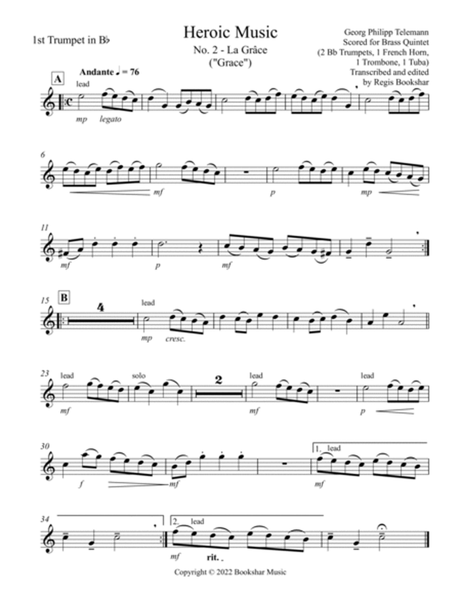 Heroic Music - No. 2. La Grace (Bb) (Brass Quintet - 2 Trp, 1 Hrn, 1 Trb, 1 Tuba) image number null