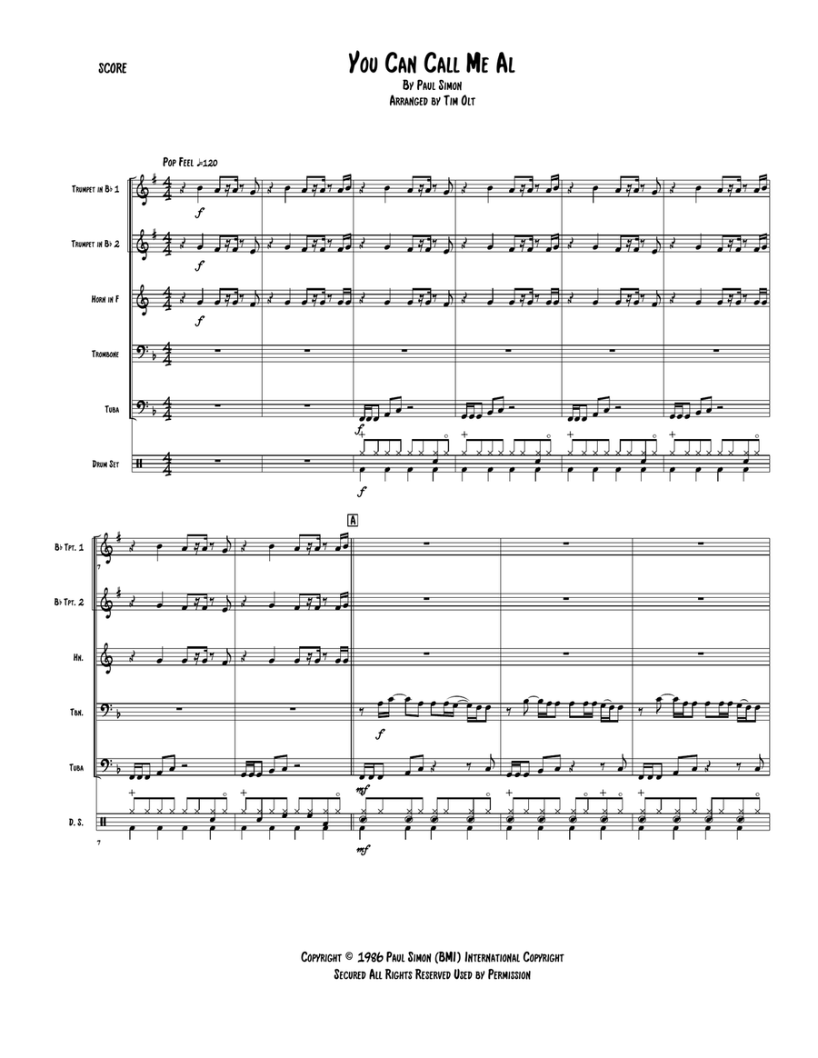 You Can Call Me Al Brass Ensemble scores gallery preview page 1