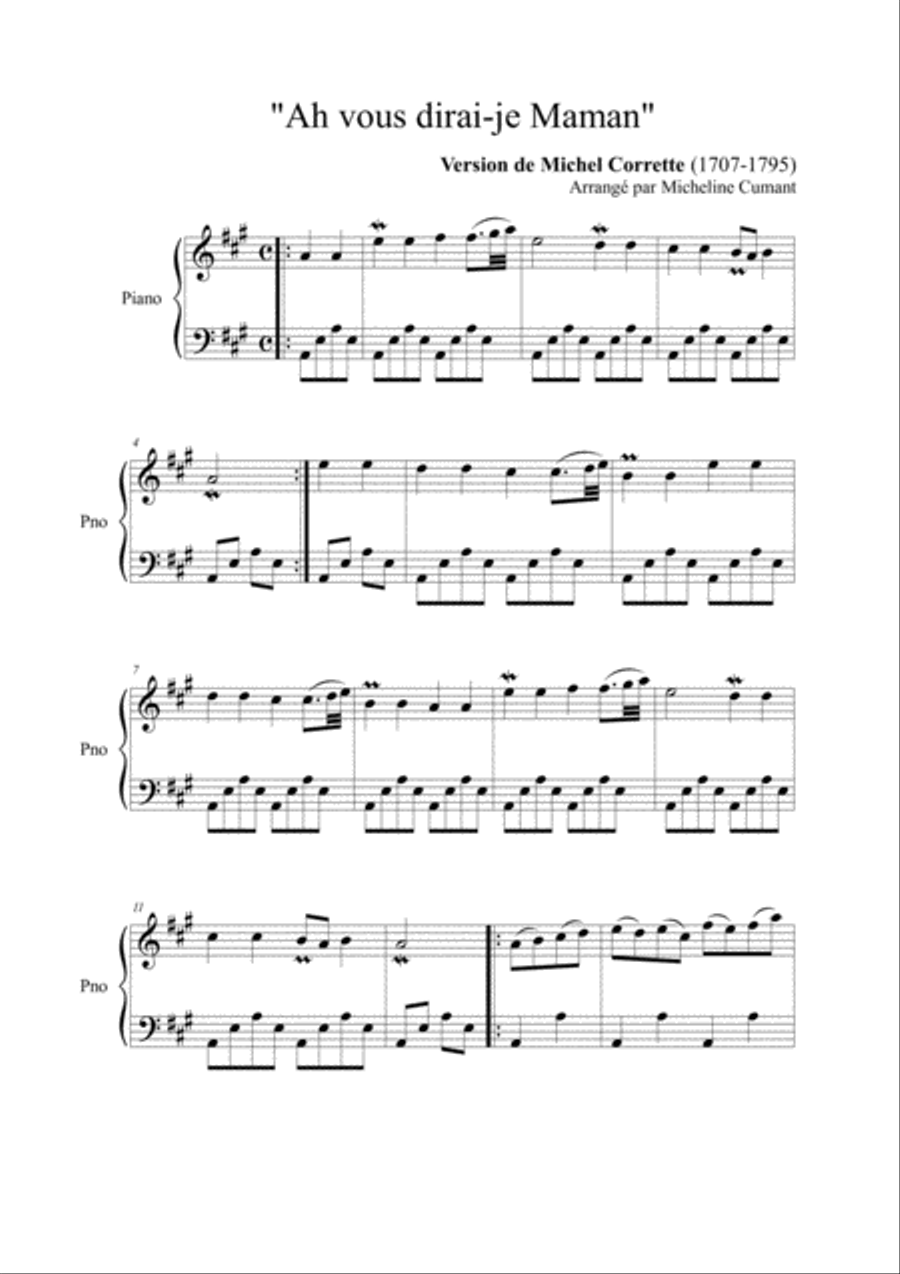 CORRETTE, Michel : Ah, vous dirai-je Maman Piano Solo scores gallery preview page 1