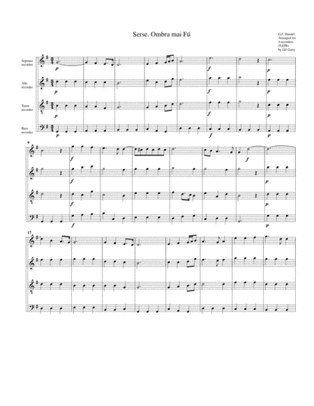 Largo from the opera Serse (ombra mai fu) (arrangement for 4 recorders)