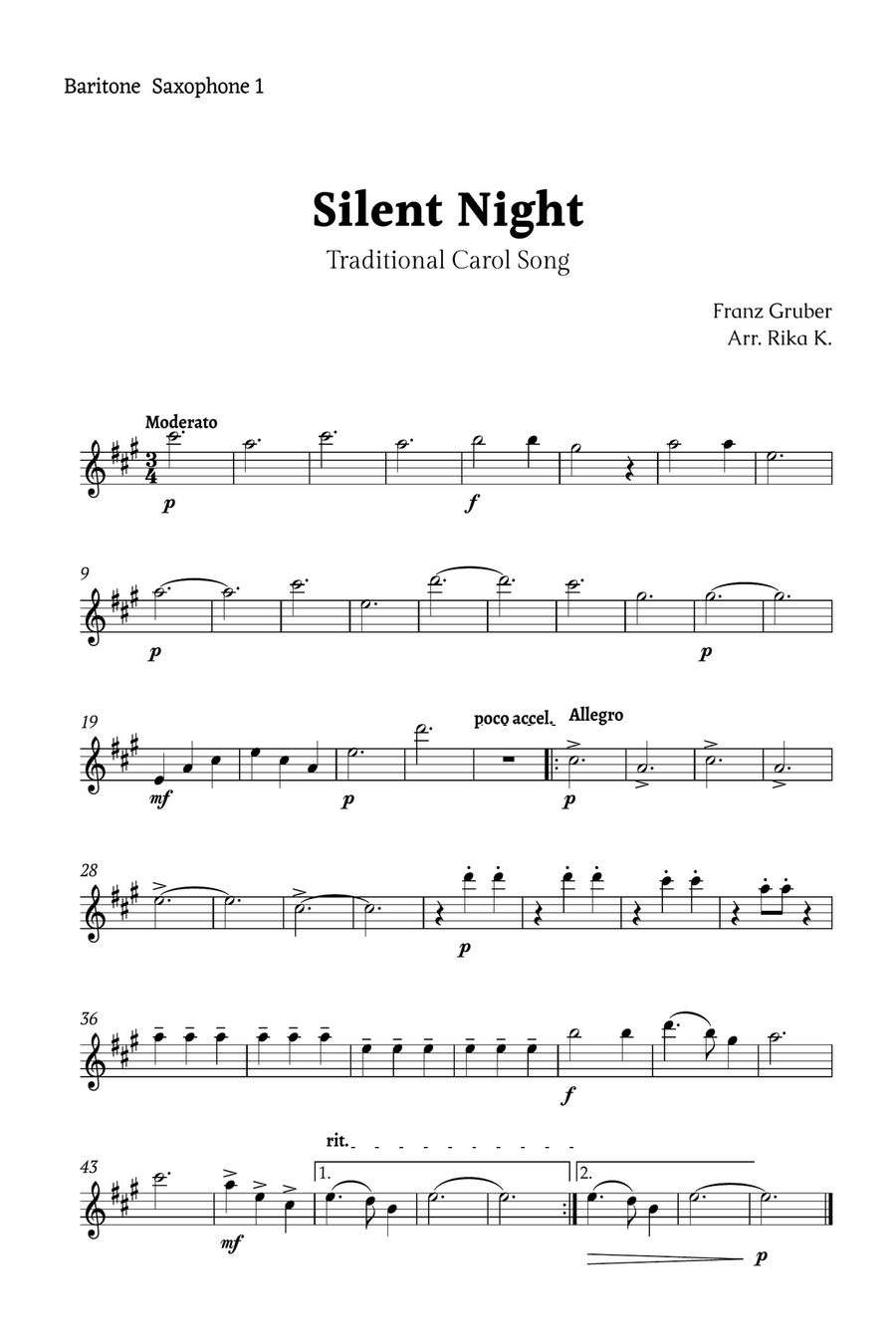 Silent Night for Baritone Sax Quartet Saxophone Quartet scores gallery preview page 3