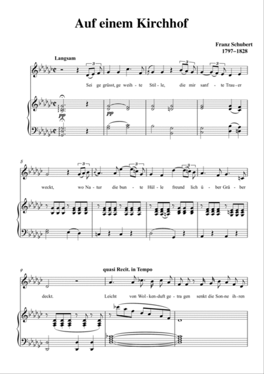 Schubert-Auf einem Kirchhof in bG for Vocal and Piano Voice scores gallery preview page 2