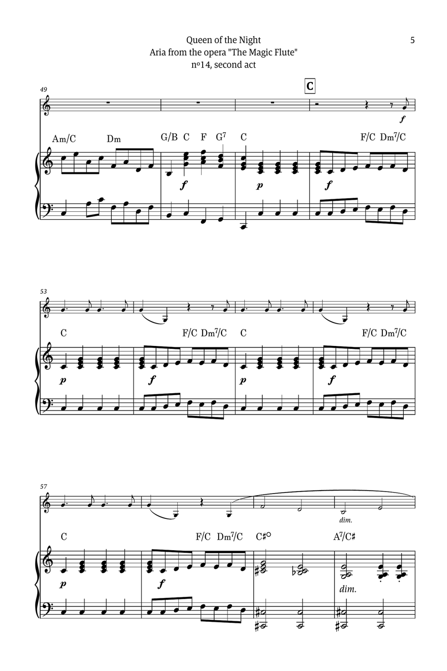 Queen of the Night - for solo french horn (with piano and chords) Chamber Music scores gallery preview page 5