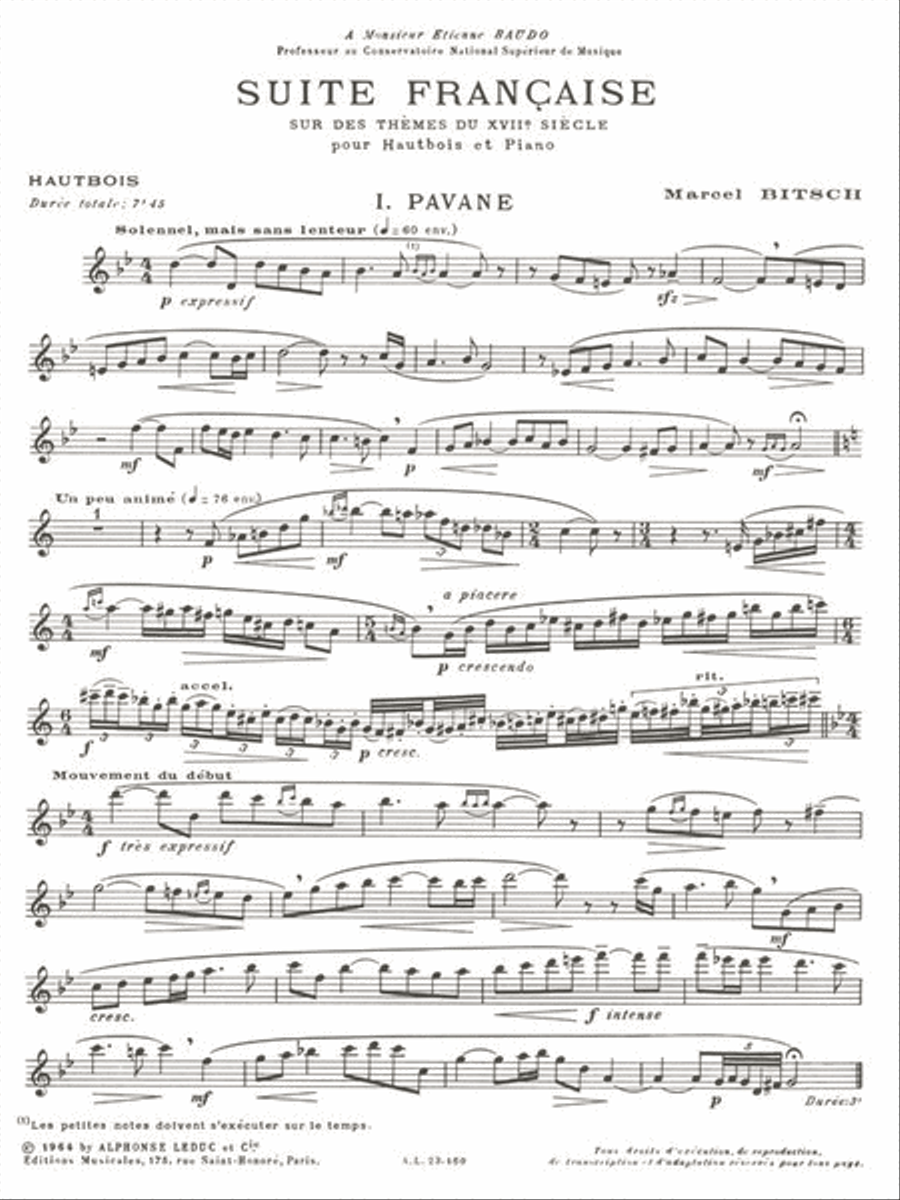 Suite Francaise, Sur Des Themes Du Xviieme Siecle (oboe & Piano) Piano Accompaniment scores gallery preview page 2