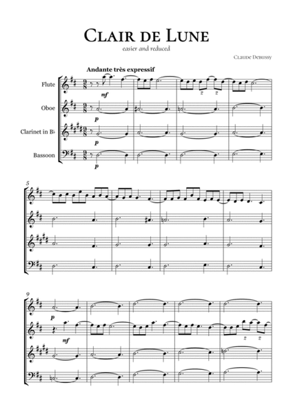 Clair de Lune Debussy Woodwind Quartet image number null